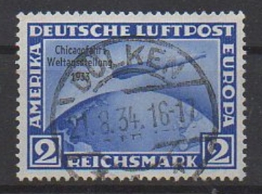 Michel Nr. 497, Chicagofahrt 1933 gestempelt, tief geprüft BPP.